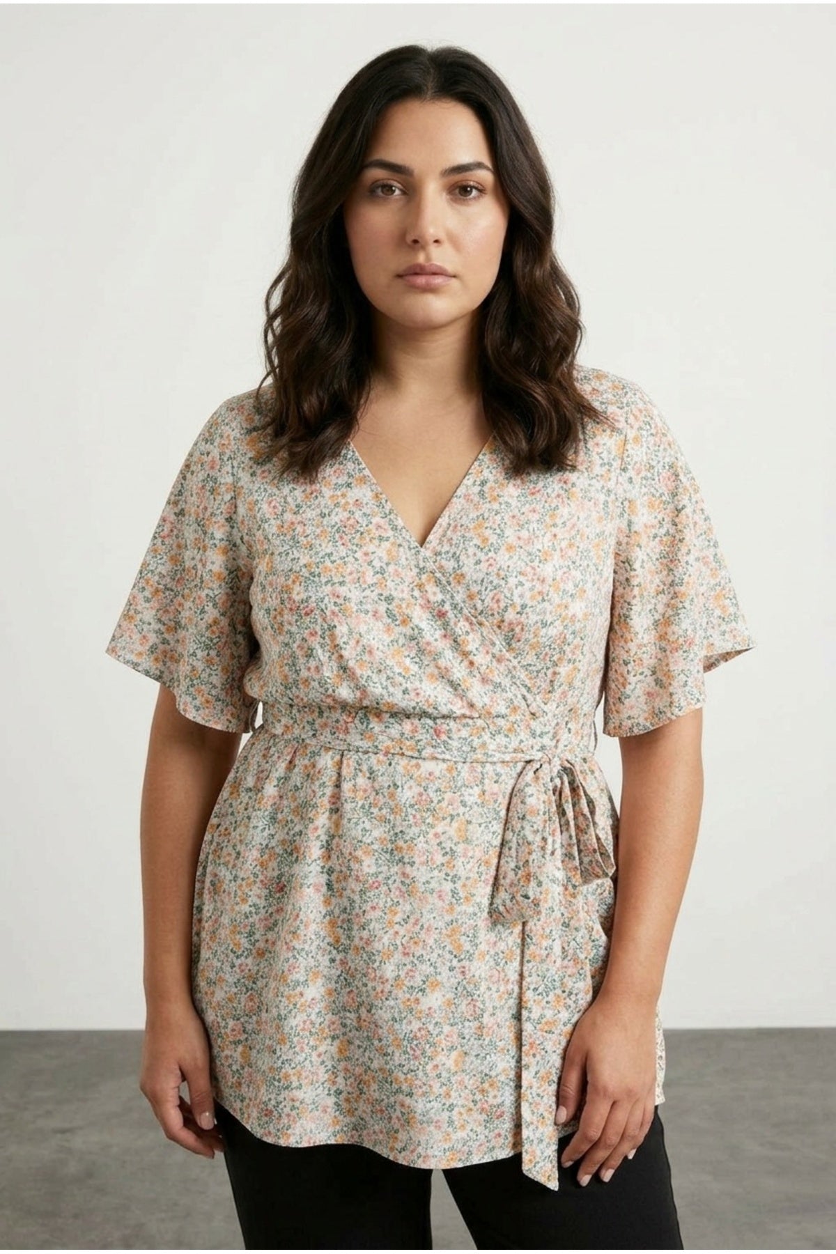 Wrap Neck Floral Blouse