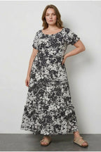 Plus Size Shirred Neck Elasticated Waist Long Dress