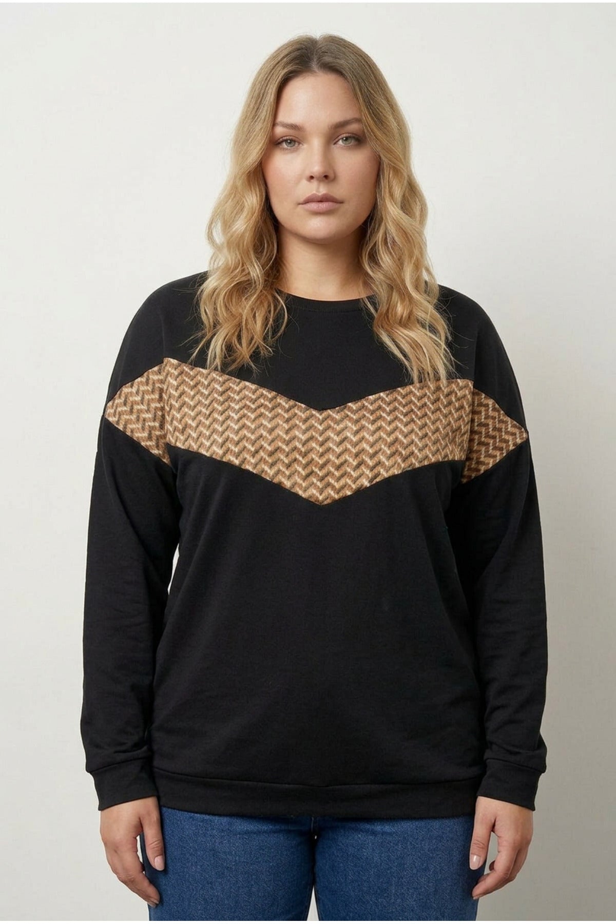 Plus Size Crew Neck Long Sleeve Front Printed Sweatshirt