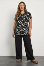 Plus Size V-Neck Short Sleeve Polka Dot Patterned Blouse