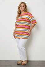 Plus Size Striped T-shirt with Slit Detail