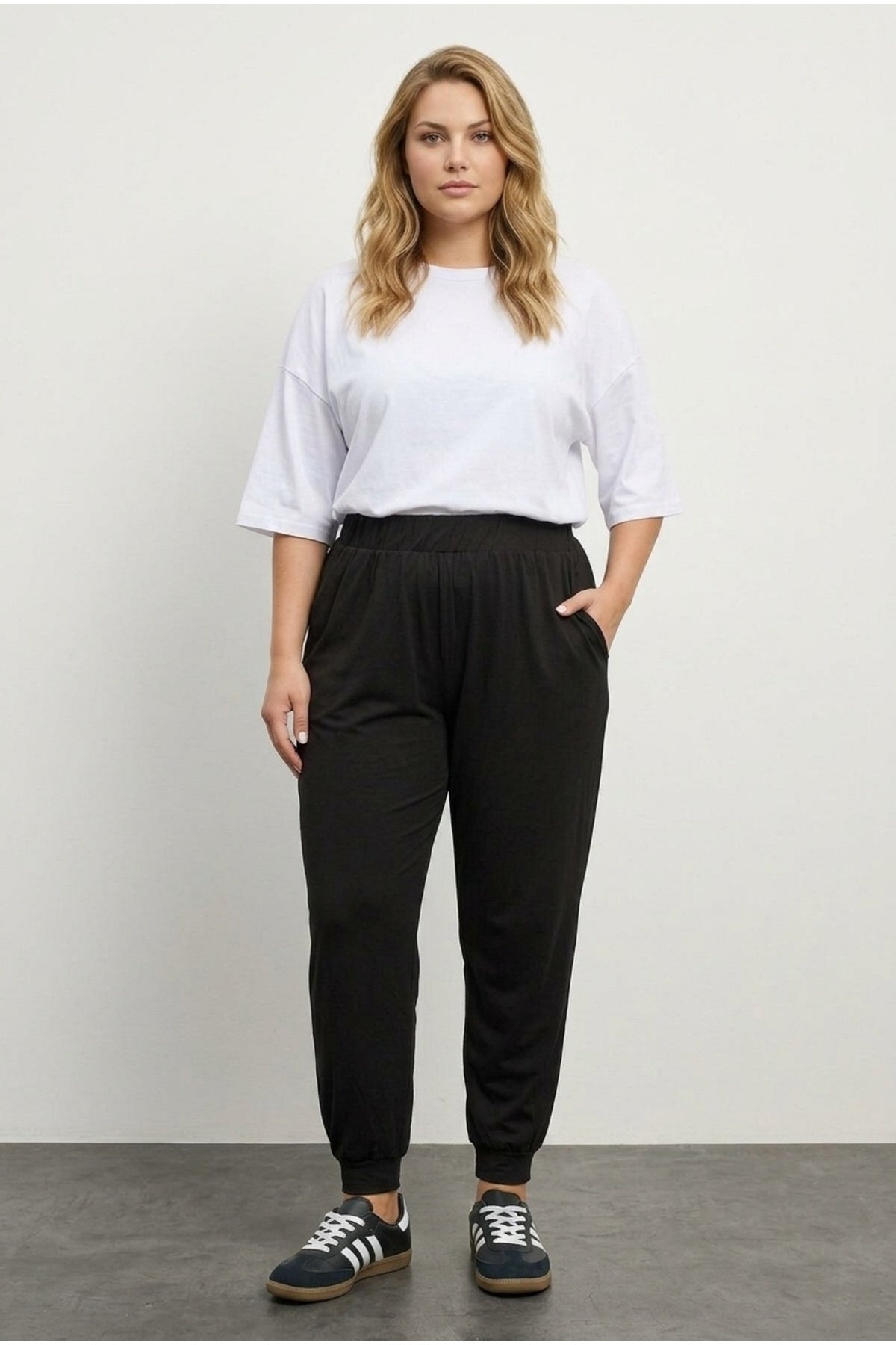 Plus Size Lightweight Trousers with Elasticated Hem and Waist, and Pockets