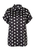 Plus Size Button-Front Short Sleeve Polka Dot Patterned Shirt