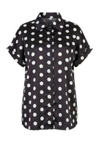Plus Size Button-Front Short Sleeve Polka Dot Patterned Shirt