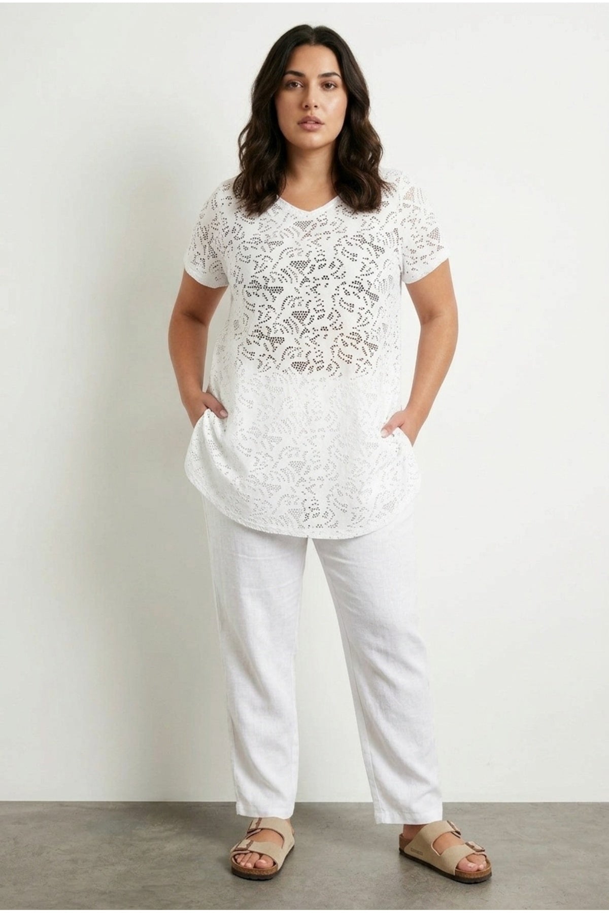 Plus Size V-Neck Sleeveless Unlined Lace T-shirt