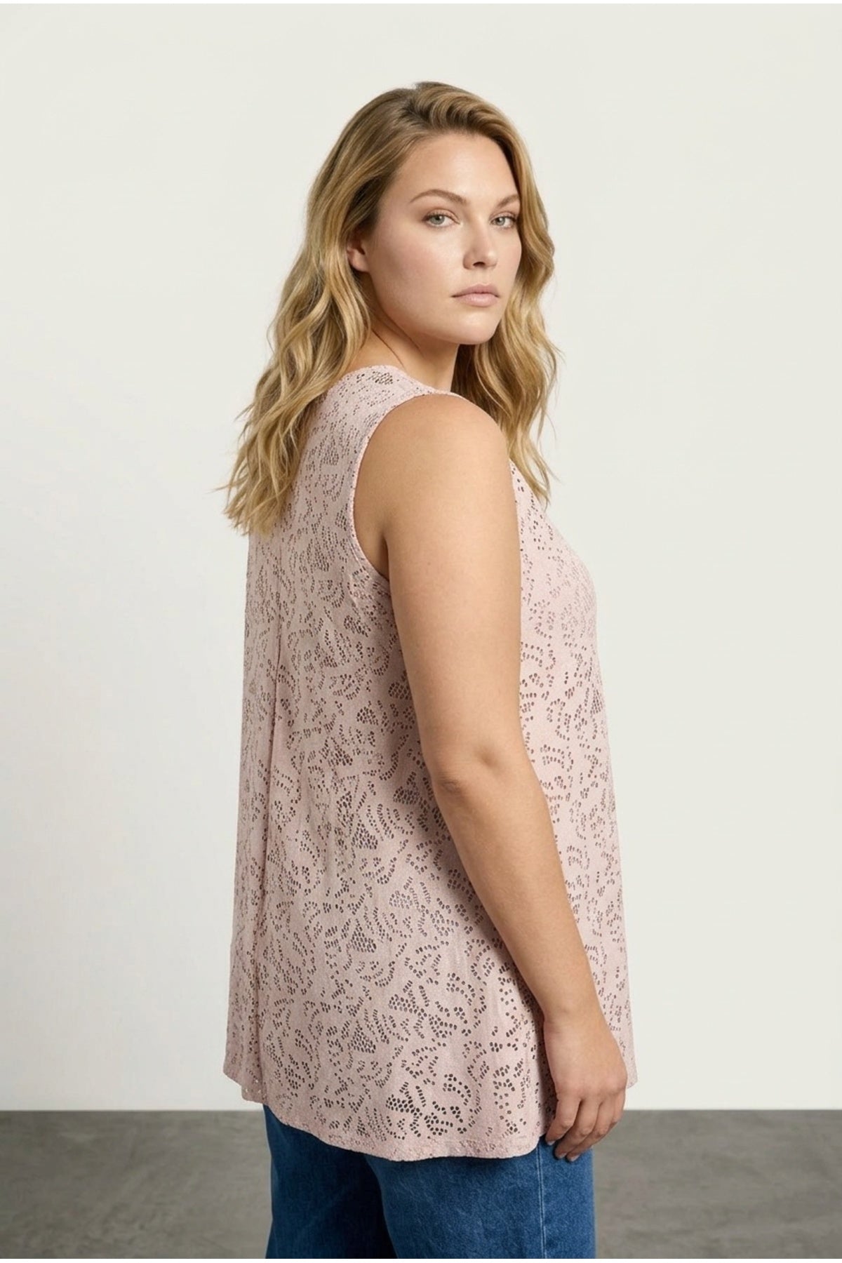 Plus Size V-Neck Sleeveless Unlined Lace Blouse