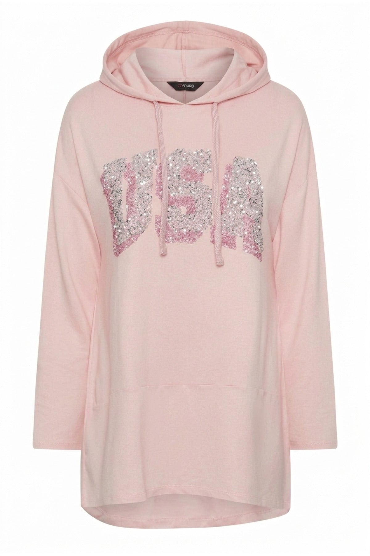 Plus Size Hooded Sequin Detailed Pocketless Long Sleeve Sweatshirt