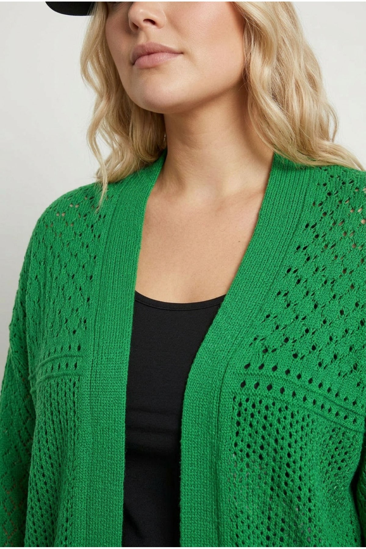 Plus Size Long Sleeve Open Front Long Lace Cardigan