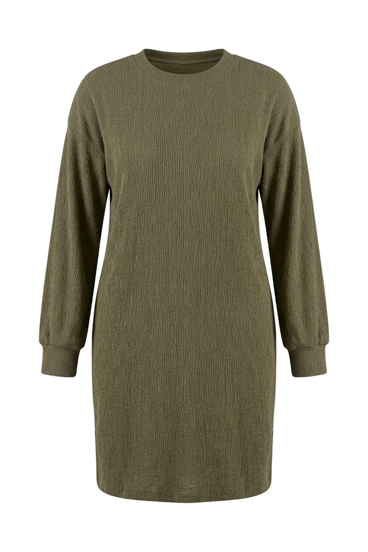 Plus Size Long Sleeve Crew Neck Straight Cut Dress