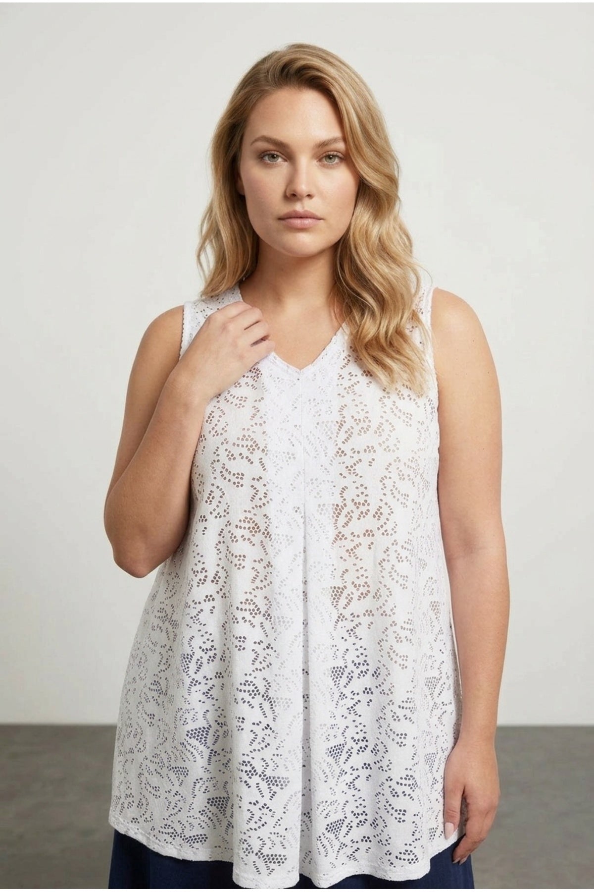 Plus Size V-Neck Sleeveless Unlined Lace Blouse