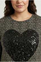 Plus Size Slit Detail Polka Dot Sequined Long Sleeve Crew Neck Blouse