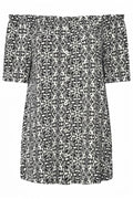 Plus Size Off-Shoulder Short Sleeve Button-Detailed Patterned Blouse