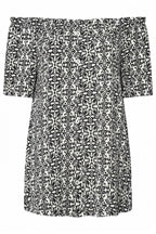 Plus Size Off-Shoulder Short Sleeve Button-Detailed Patterned Blouse