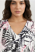 Plus Size V-Neck Sleeveless Patterned Asymmetrical Cut T-shirt