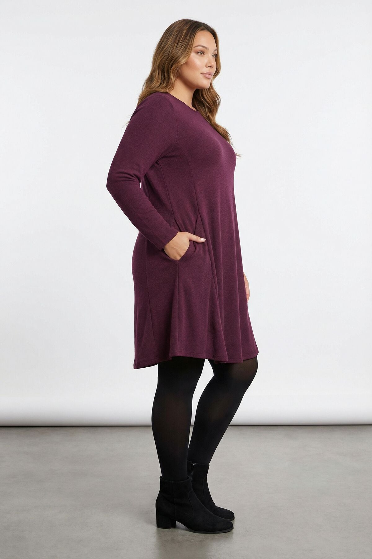 Plus Size Purple Soft Touch Pocketed Tunic Dress