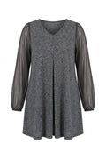 Plus Size Long Tulle Sleeve V-Neck Blouse with Elasticated Cuffs and Glitter Detail