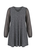 Plus Size Long Tulle Sleeve V-Neck Blouse with Elasticated Cuffs and Glitter Detail