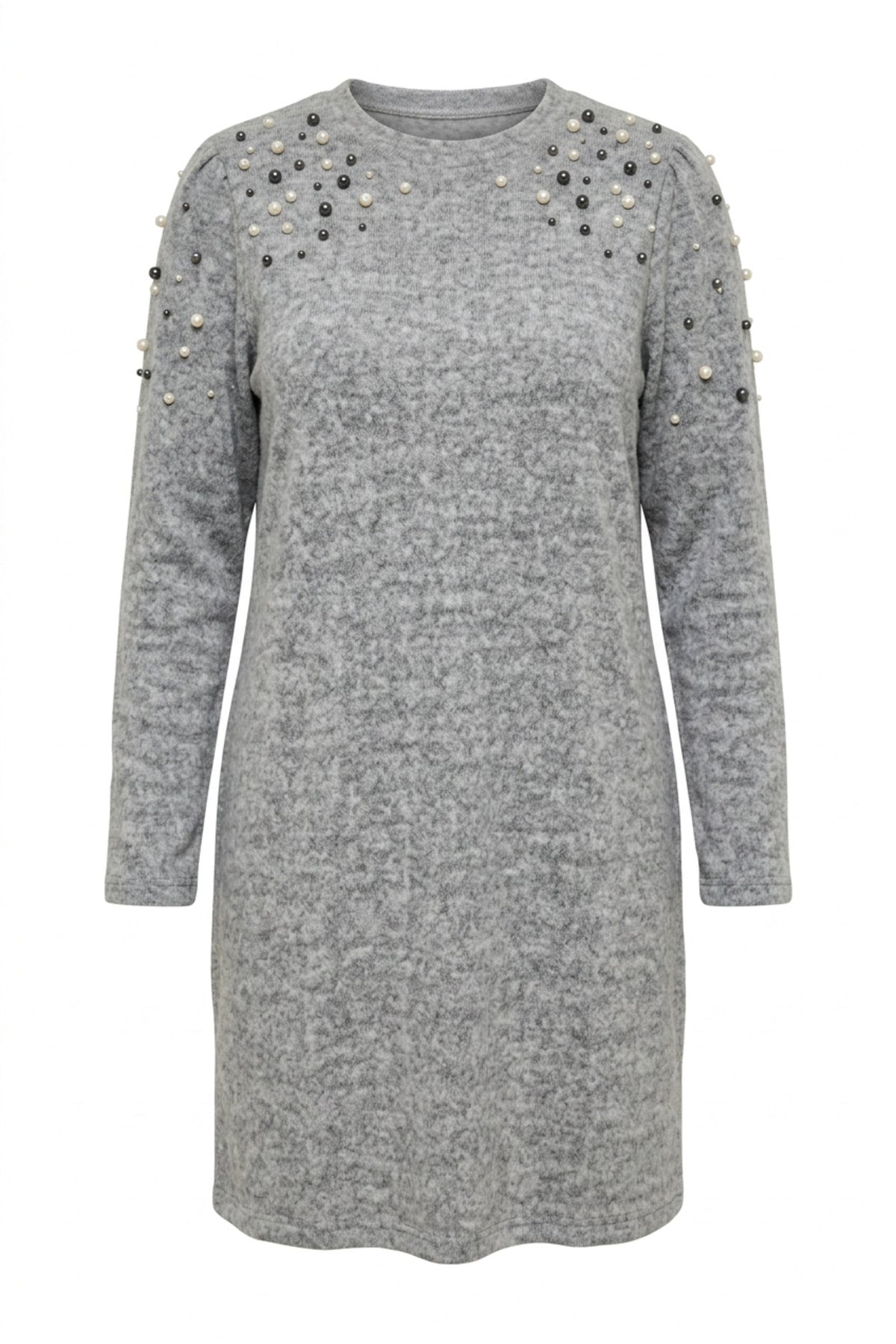 Plus Size Crew Neck Long Sleeve Beaded Plush Tunic