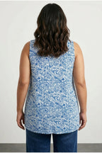 Plus Size V-Neck Pleated Front Sleeveless Floral Print T-shirt