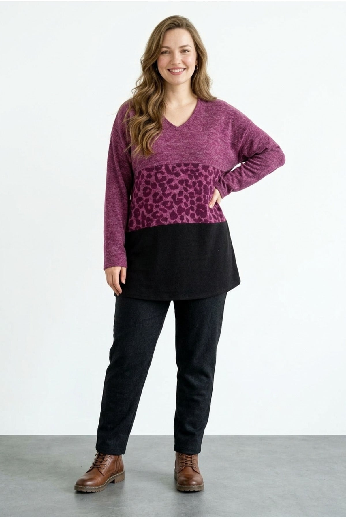 Plus Size V-Neck Long Sleeve Plush Sweatshirt