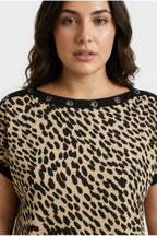 Plus Size Leopard Print Eyelet Detailed T-shirt