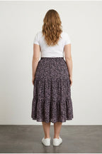 Plus Size Elastic Waist Pleated Minimal Floral Print Stretchy Fabric Skirt