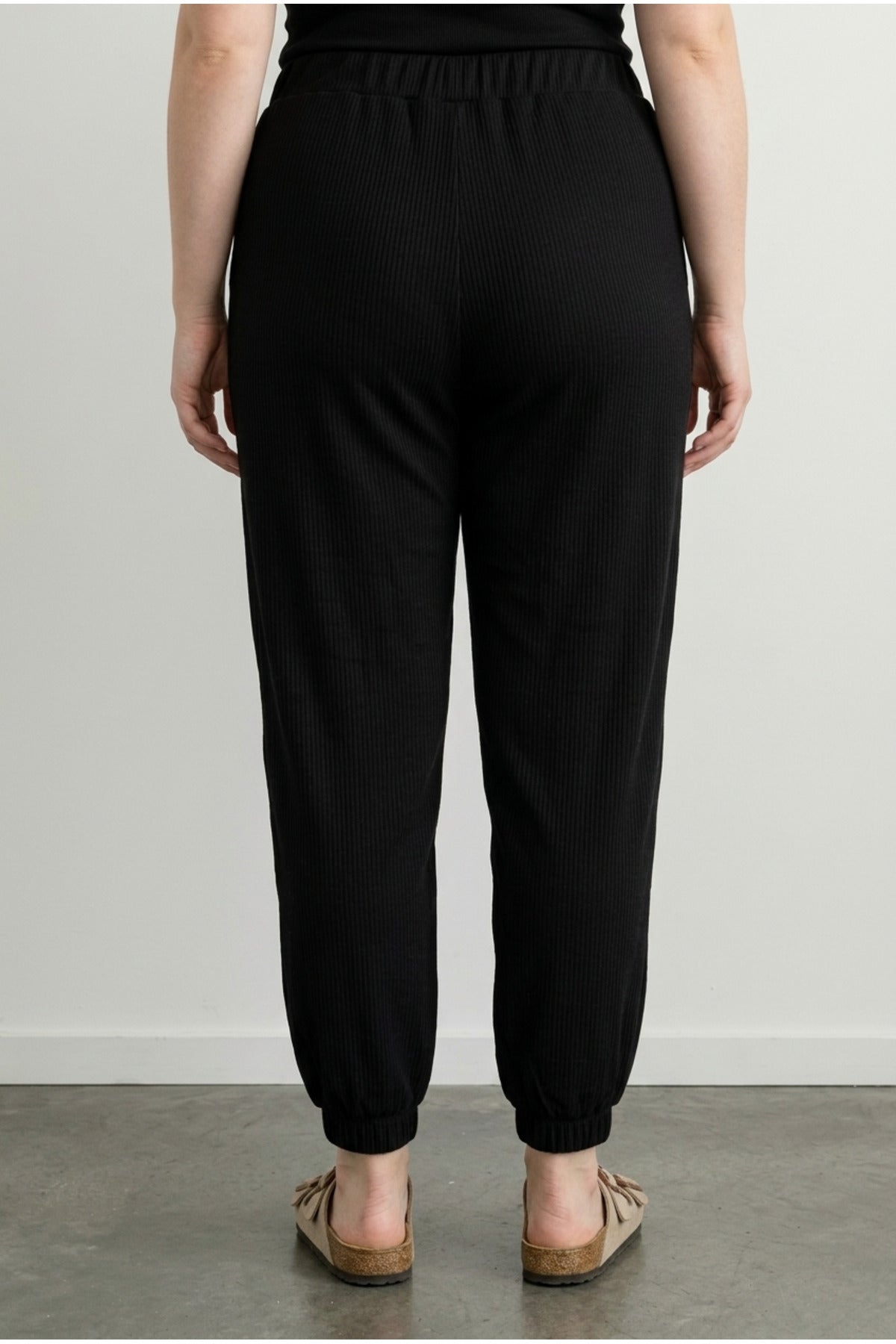 Plus Size Elasticated Waist and Cuffs Stretchy Ribbed Fabric Jogger Pants