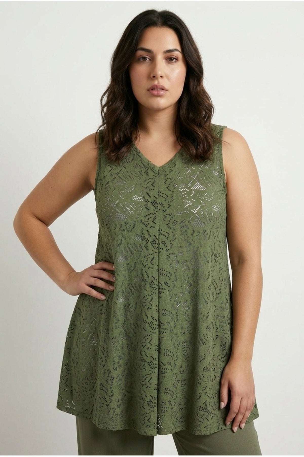 Plus Size V-Neck Sleeveless Unlined Lace T-shirt