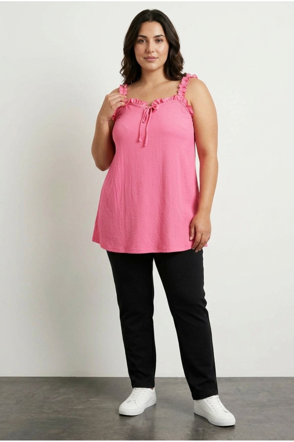 Ruffled Strappy Blouse with Ties