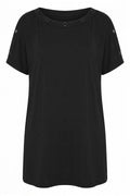 Plus Size Crew Neck Short Sleeve Shoulder Detailed Eyelet Flexible Fabric T-shirt