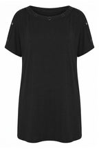 Plus Size Crew Neck Short Sleeve Shoulder Detailed Eyelet Flexible Fabric T-shirt