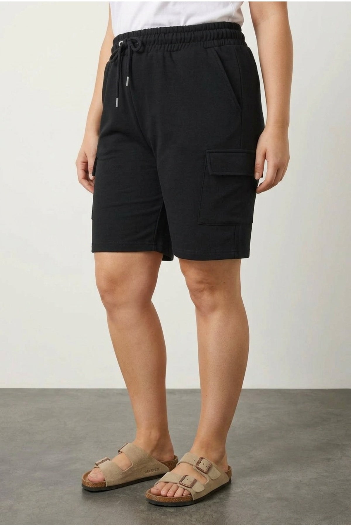 Plus Size Pocketed Drawstring Waist Loose Fit Cargo Jogger Shorts
