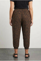 Plus Size Abstract Patterned Pants with Elasticated Waist, Cuffs, and Pockets