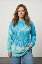 Plus Size Hooded Long Sleeve Lightweight Tie-Dye Patterned Sweatshirt