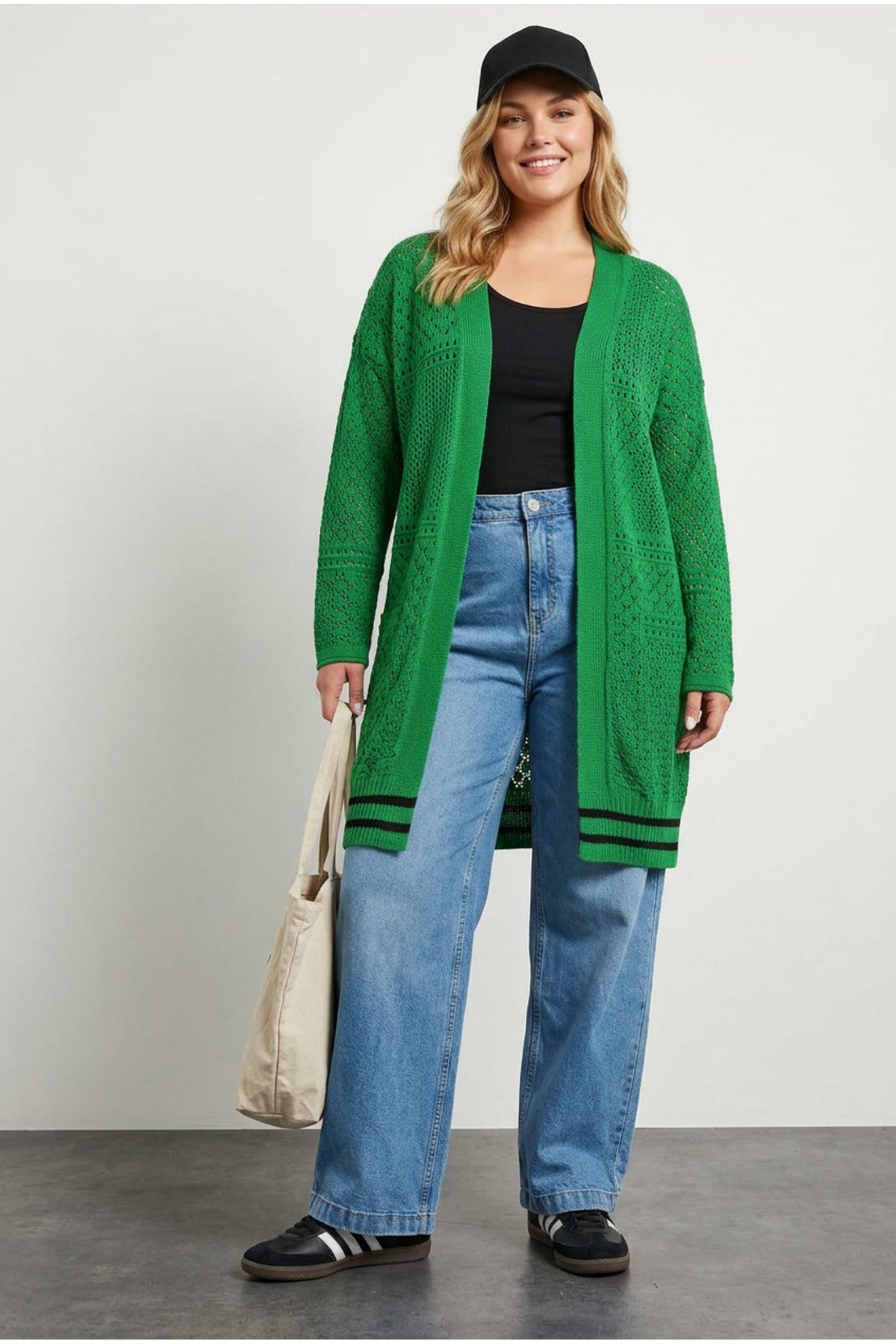 Plus Size Long Sleeve Open Front Long Lace Cardigan