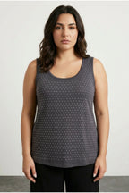 Plus Size Sleeveless Crew Neck Blouse with Front Stone Embellishment