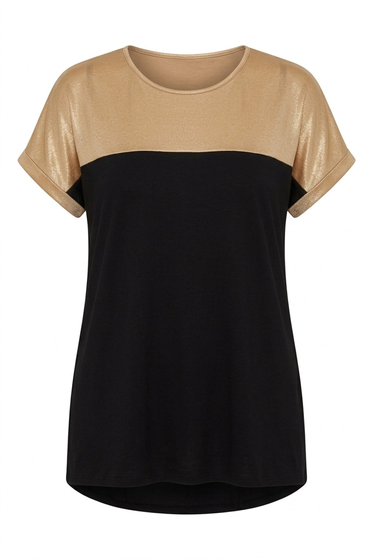 Plus Size Crew Neck Short Sleeve Shiny Stretchy Fabric T-shirt