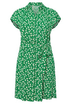 Plus Size Polo Neck Short Sleeve Floral Print Button Detail Belted Dress
