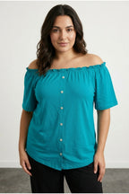 Plus Size Off-Shoulder Button Detailed Strapless Blouse