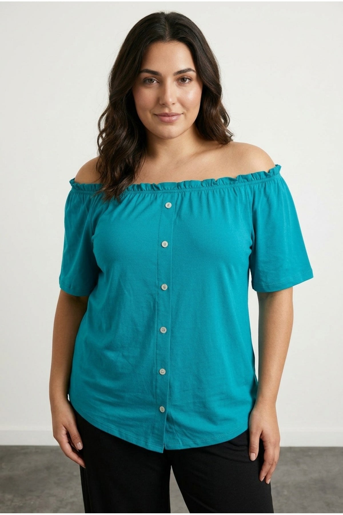 Plus Size Off-Shoulder Button Detailed Strapless Blouse