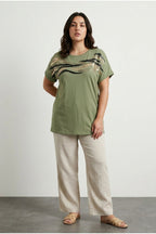 Plus Size Crew Neck Short Sleeve Sequined Glitter Print T-shirt
