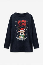 Plus Size Christmas Themed Crew Neck Long Sleeve Slitted Sweatshirt