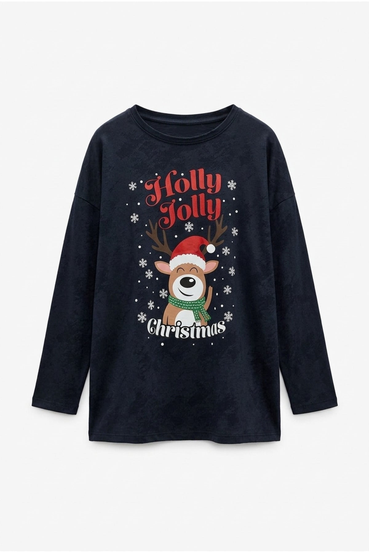 Plus Size Christmas Themed Crew Neck Long Sleeve Slitted Sweatshirt