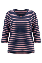 Plus Size V-Neck Dolman Sleeve Striped Lightweight Sweatshirt