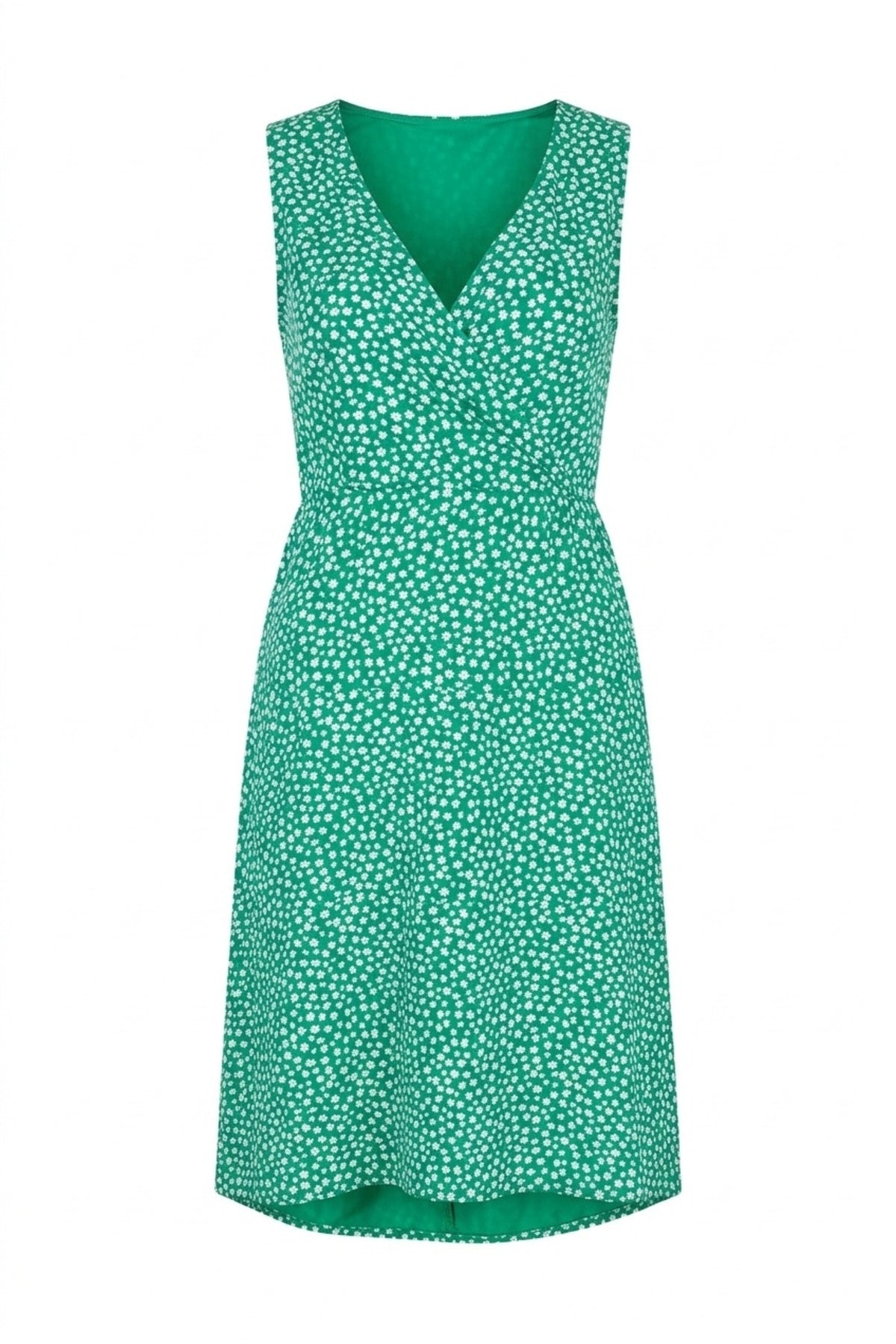 Floral Patterned V-Neck Sleeveless Dress