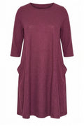Plus Size 3/4 Sleeve Crew Neck Asymmetric Pocketed Dress