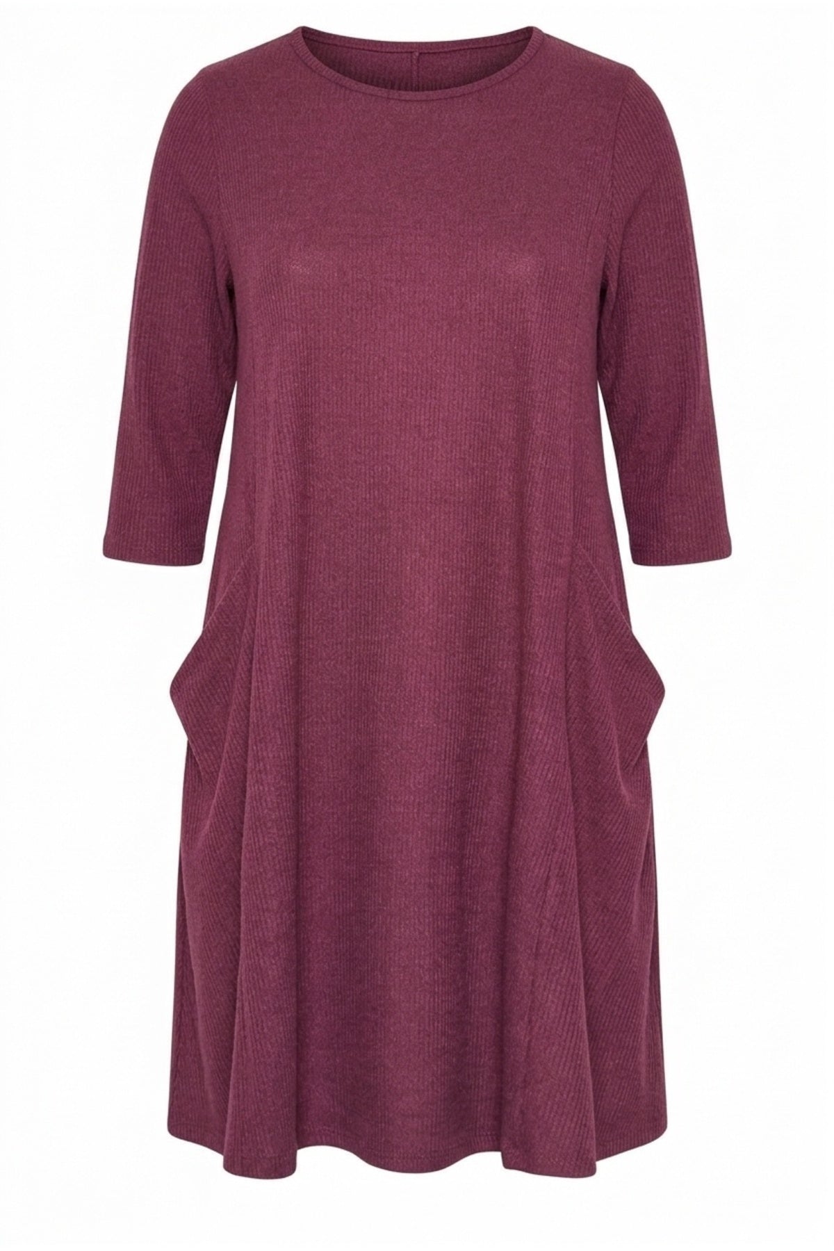 Plus Size 3/4 Sleeve Crew Neck Asymmetric Pocketed Dress