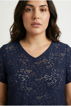 Plus Size V-Neck Short Sleeve Unlined Lace T-shirt