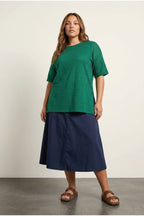 Plus Size Crew Neck Half Sleeve Slit Striped Mesh Blouse