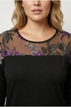 Plus Size Crew Neck Tulle Detailed Slim Sleeve Blouse